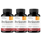 Sandhu's Zinc Quercetina: botella con cápsulas, fácil de tragar para la rutina diaria.