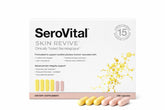 Serovital Skin Revive: botella con fórmula anti-edad para piel hidratada.