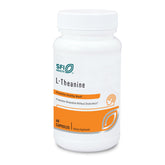 SFI Health Klaire Labs L-Theanine 100 mg, botella frontal, promueve relajación sin somnolencia.