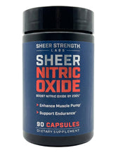 Botella de Sheer Strength Labs Nitric Oxide, apoyo para el flujo sanguíneo durante entrenamientos.