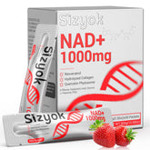 Sizyok NAD+ 1000mg líquido, botella frontal, promueve energía celular y vitalidad.