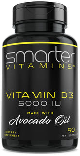 Botella SmarterVitamins D3 5000UI con aceite de aguacate para absorción mejorada