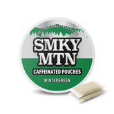 Bolsas cafeinadas Smokey Mountain Verdes Invierno en lata para energía suave sin tabaco.