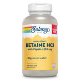 SOLARAY Betaína HCl con Pepsina: botella visible, apoyo a la digestión después de las comidas.