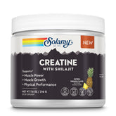 SOLARAY creatina con shilajit en bote, impulso potencial para entrenamientos intensos.