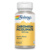 SOLARAY cromio picolinato, vista frontal de la botella, apoyo al metabolismo diario.