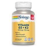 SOLARAY D3 K2 botella con 180 cápsulas para soporte óseo.