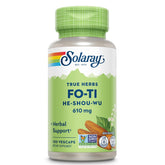 SOLARAY Fo-Ti 610 mg: frasco de cápsulas veganas para cabello y piel.