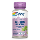 SOLARAY Ginkgo Biloba con Gotu Kola en frascos etiquetados para apoyo cognitivo diario.
