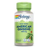 SOLARAY ginseng americano 480 mg, botella frente: apoyo para mantener la calma ante el estrés.