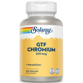 Solaray GTF Cromo 200 mcg: botella de cápsulas veganas para apoyo metabólico potencial