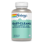 Botella de Solaray Yeast-Cleanse con etiqueta clara para apoyo al bienestar diario.