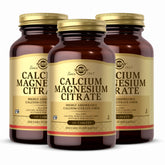 Solgar Calcium Magnesium Citrate, frontal de botella, apoyo diario para huesos y músculos