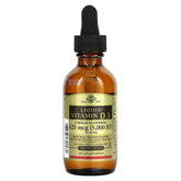 Solgar D3 líquido sabor naranja, frasco de 2 oz para huesos sanos.