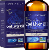 SOULSATION botella de aceite de hígado de bacalao islandés con limón, fácil de incorporar.