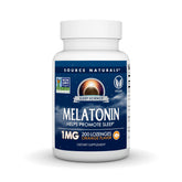 Source Naturals Melatonina: pastilla naranja 1 mg para apoyar un descanso suave.