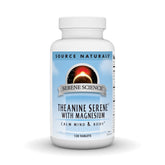 Source Naturals Serene Science L-Teanina con magnesio y GABA, botella frontal para relajación suave.