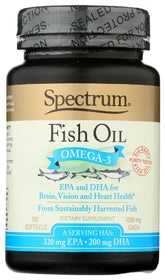 Spectrum Essentials Aceite de Pescado frente a la botella, apoyo a la salud cardíaca.