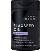 Sports Research aceite de linaza en botella, fuente de omega-3 para bienestar diario.
