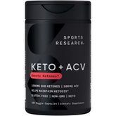Sports Research Keto Plus ACV: botella frontal para apoyo a la dieta diaria.