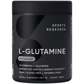 Sports Research L-Glutamina en frasco de 300 g para recuperación muscular.