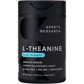 Sports Research L-Theanine, cápsulas blandas, promueven enfoque suave sin somnolencia.