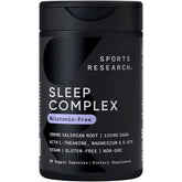 Sports Research Sleep Complex, botella de cápsulas sin melatonina para un descanso más reparador.
