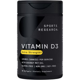 Sports Research Vitamina D3 5000 UI, bote, ideal para uso diario.
