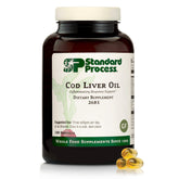 Standard Process Cod Liver Oil bottle—product packaging for skin and eye support.