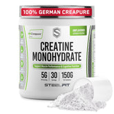 SteelFit Creatina Monohidrato en envase de 150 g para entrenamientos.