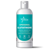 Stellar Liposomal Glutathione Liquid, botella azul, soporte detox diario.