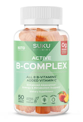 Gominolas SUKU B Complex durazno en frasco abierto para consumo diario