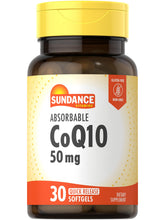 Sundance CoQ10 50 mg: botella con cápsulas suaves para uso diario.