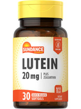 Sundance Luteína 20mg: botella de cápsulas suaves para uso diario.