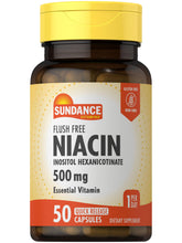 Sundance Niacina 500 mg, botella frontal, ideal para tu rutina diaria de vitaminas.