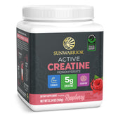 Sunwarrior Creatina Monohidrato polvo frambuesa para entrenamientos intensos.