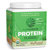 Sunwarrior proteína de arroz integral en envase 750 g, ideal para batidos proteicos.