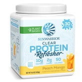 Sunwarrior Proteína Clara en vaso de agua, bebida refrescante para hidratación diaria.