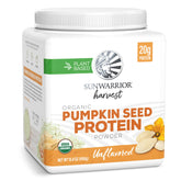 Sunwarrior Proteína de Semilla de Calabaza prensada en frío en bote, fuente proteica limpia.