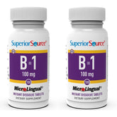 Superior Source B1 tiamina, tableta sublingual, facilita absorción rápida y apoyo a la energía diaria.