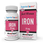 Superior Source Just Women Hierro: tabletas microlinguales que se disuelven rápido para absorción eficiente.