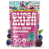 Gomitas SuperMush Sleep en bote para sueño reparador.
