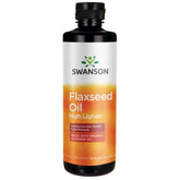 Swanson Aceite de linaza Omegatru, botella, apoyo para la salud cardiovascular y piel.