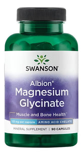 Frasco de Swanson Albion magnesio quelado, 133 mg, 90 cápsulas para uso diario.