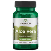 Swanson Aloe Vera 25 mg, botella de cápsulas blandas, apoyo digestivo suave.