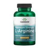 Swanson Arginina 850 mg: cápsulas en envase, posible apoyo a energía muscular