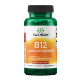 Swanson B12 envase vegano, 500 mcg por cápsula para vitalidad diaria.