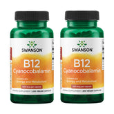Swanson B12 Cianocobalamina: frasco-250 cápsulas para apoyo al metabolismo y energía diaria.