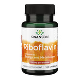 Cápsulas Swanson B2 de 100 mg en frasco, para apoyo al metabolismo.