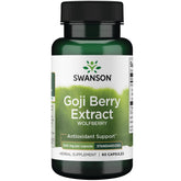 Extracto de bayas goji Swanson, botella de 60 cápsulas, apoyo antioxidante para la vitalidad diaria.